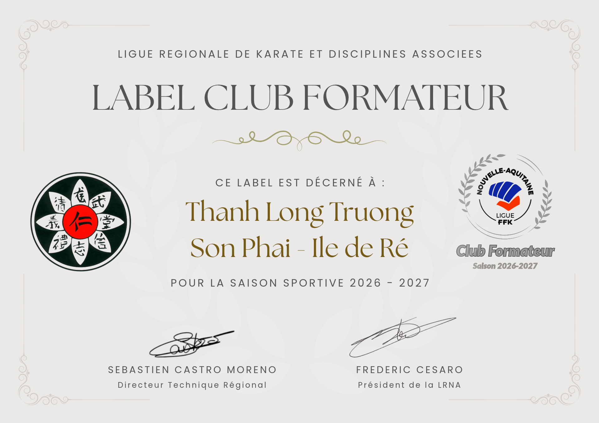 Label Club Formateur Nouvelle-Aquitaine 2026